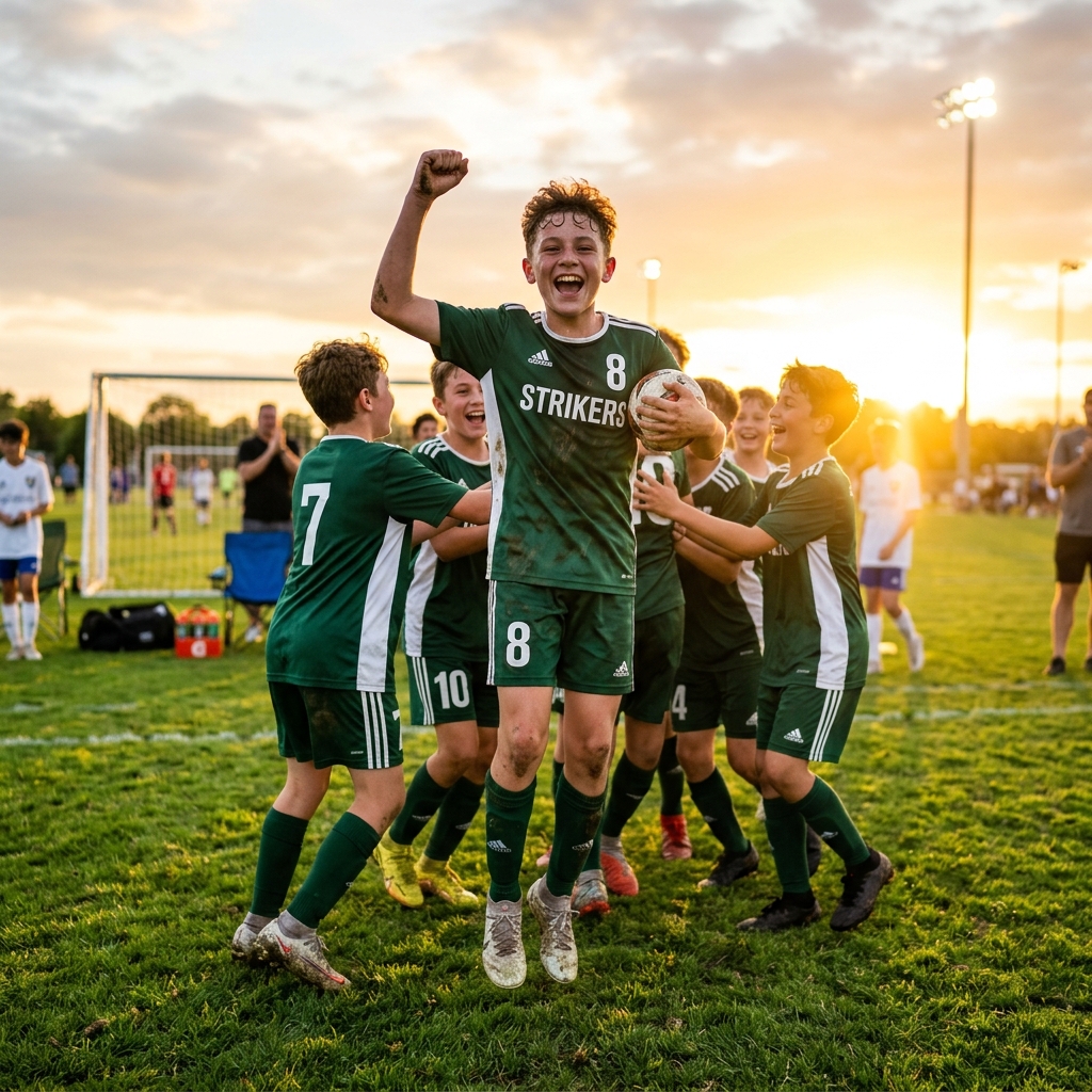 Licenciés d'un club de football célébrant une victoire sportive